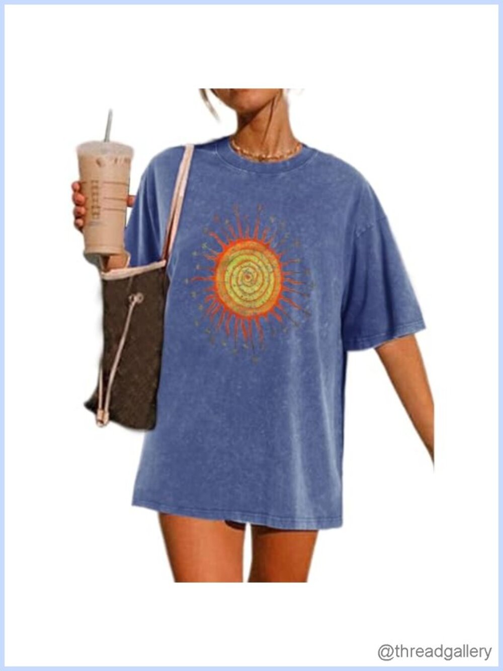 Oversized Distressed Sun Star Graphic Tee Cotton Loose Fit Band T-Shirt